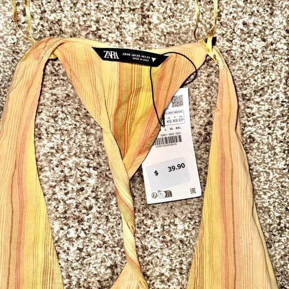 ZARA Women's Yellow Knit Tied Camisole Tank Top NWT Size XS - Picture 2 of 8